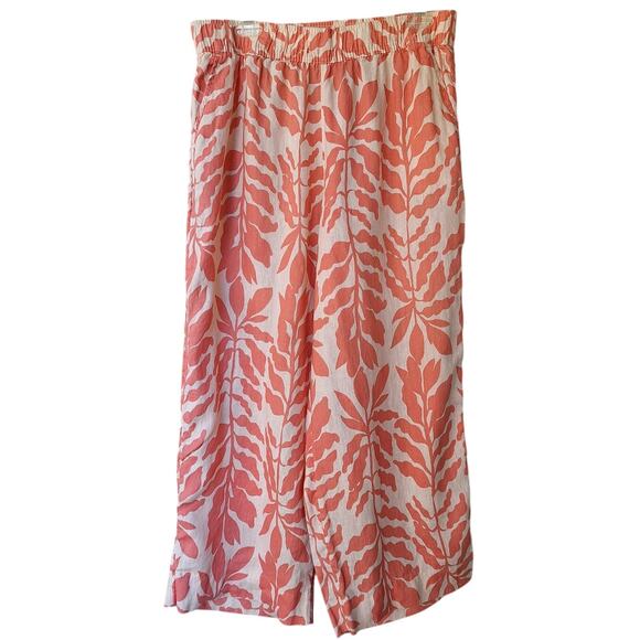 Rachel Zoe 100% Linen Wide Leg Elastic waist Pull on Pants Coral Pink Size L - Picture 1 of 7